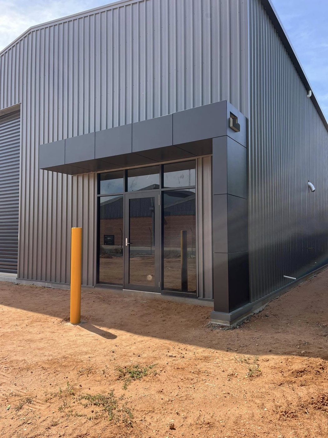 Commercial industrial shed entrance with feature entry